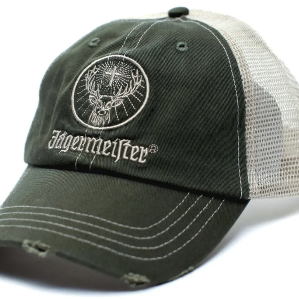 Jägermeister Green Trucker Mesh Hat Distressed Logo Adjustable Snapback Cap Jage